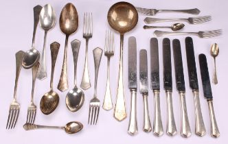 A collection of Austrian Art Deco period silver flatware, comprising a soup ladle, spoons, forks and