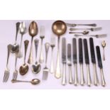 A collection of Austrian Art Deco period silver flatware, comprising a soup ladle, spoons, forks and