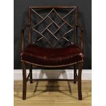 A George III Scottish laburnum Cockpen armchair, dished stuffed-over seat, moulded forelegs, H-