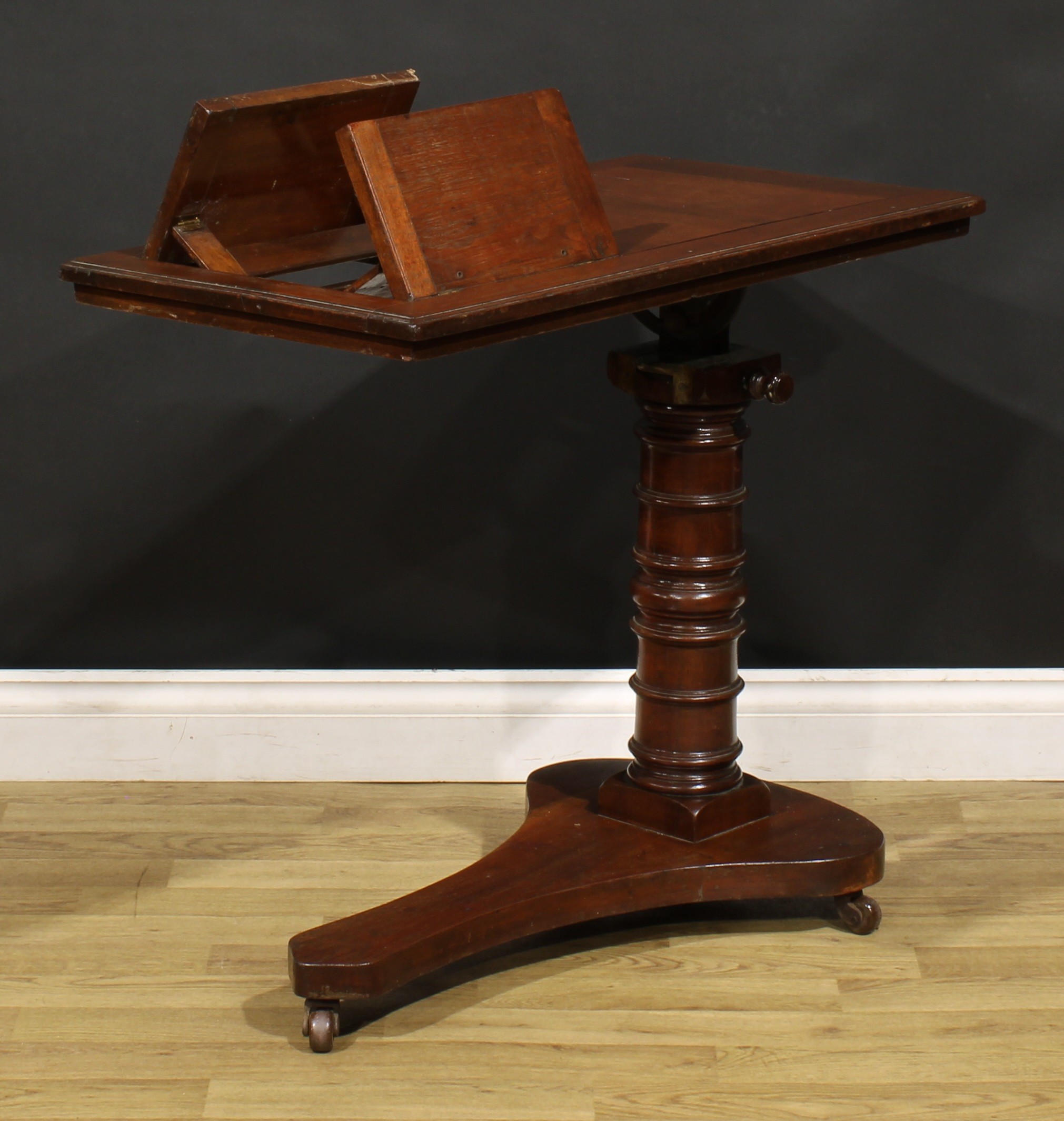 A Victorian walnut and mahogany adjustable reading stand or duet music table, rectangular top - Image 3 of 4