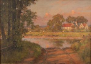 William Barr (1867-1933, Glasgow, Scotland) Sunlit Meadows, signed, oil on canvas, 24cm x 34cm