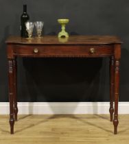 A 19th century mahogany side table, oversailing top with channelled edge above a long frieze drawer,