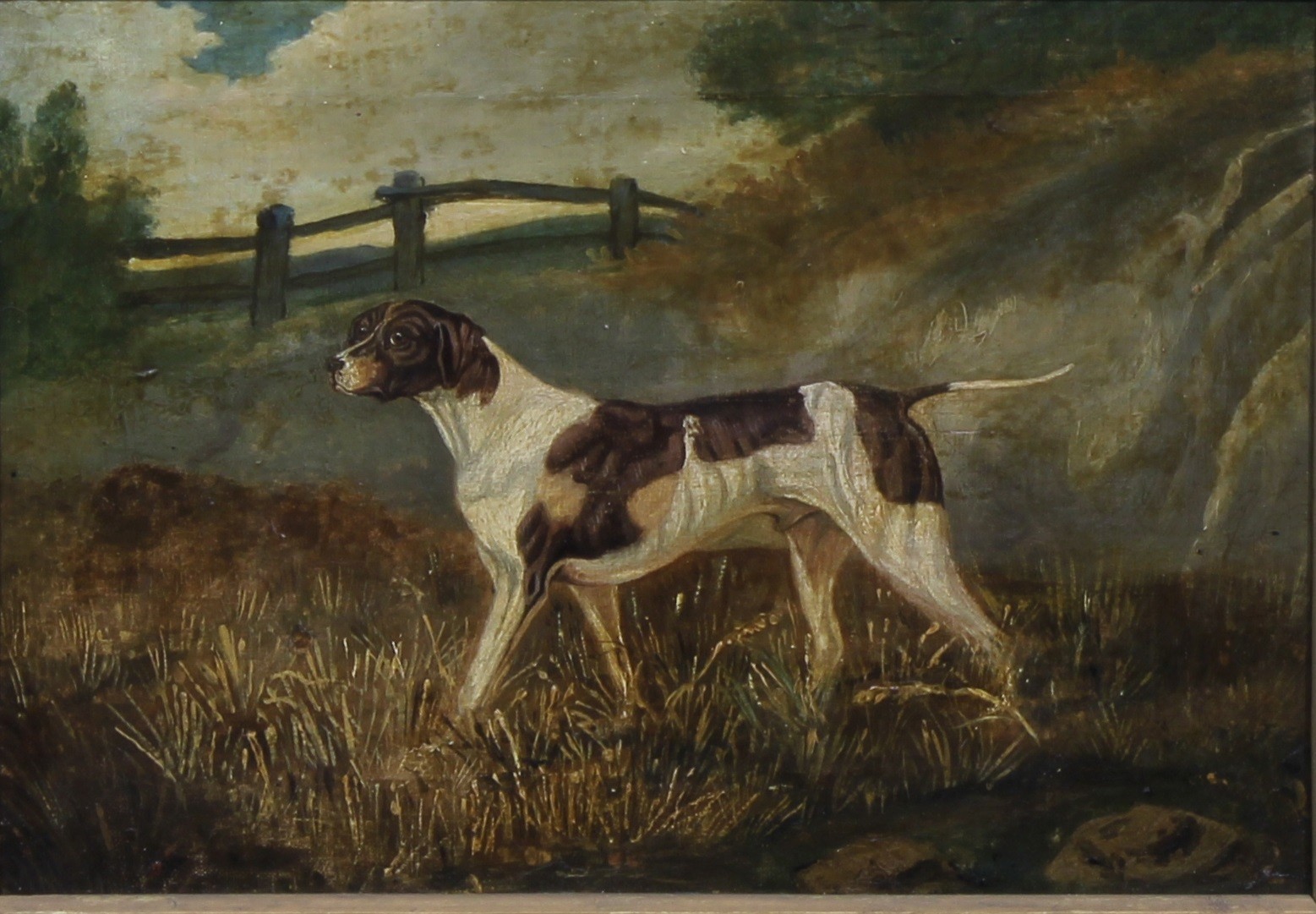 Circle of Charles Henry Schwanfelder (1774-1837), Study of a Pointer, alert in long grass, label