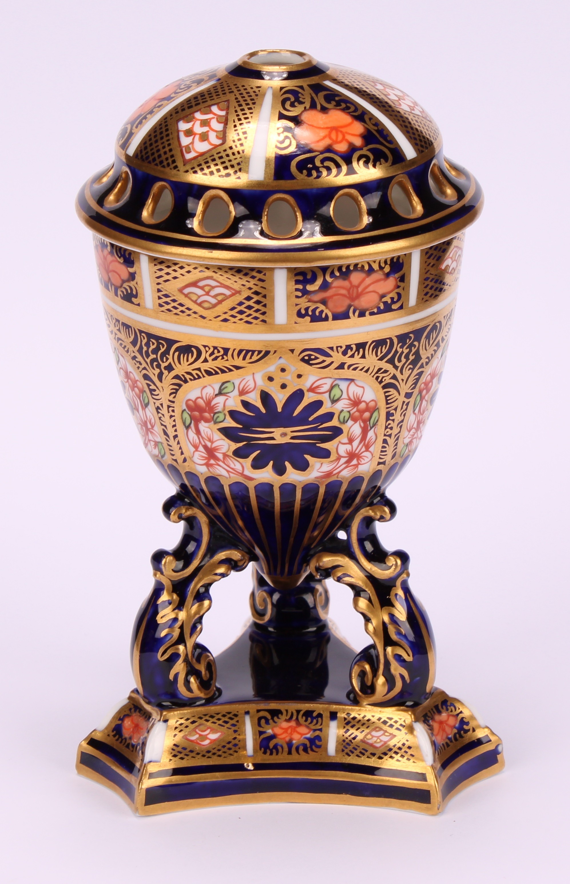 A pair of Royal Crown Derby 1128 Imari pattern egg shaped pedestal pot pourri jars and covers, - Image 8 of 12