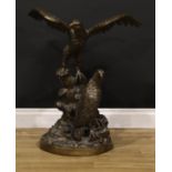 Manner of Christopher Fratin, a large bronze group, Eagles, perched on a tree stump, 78.5cm high