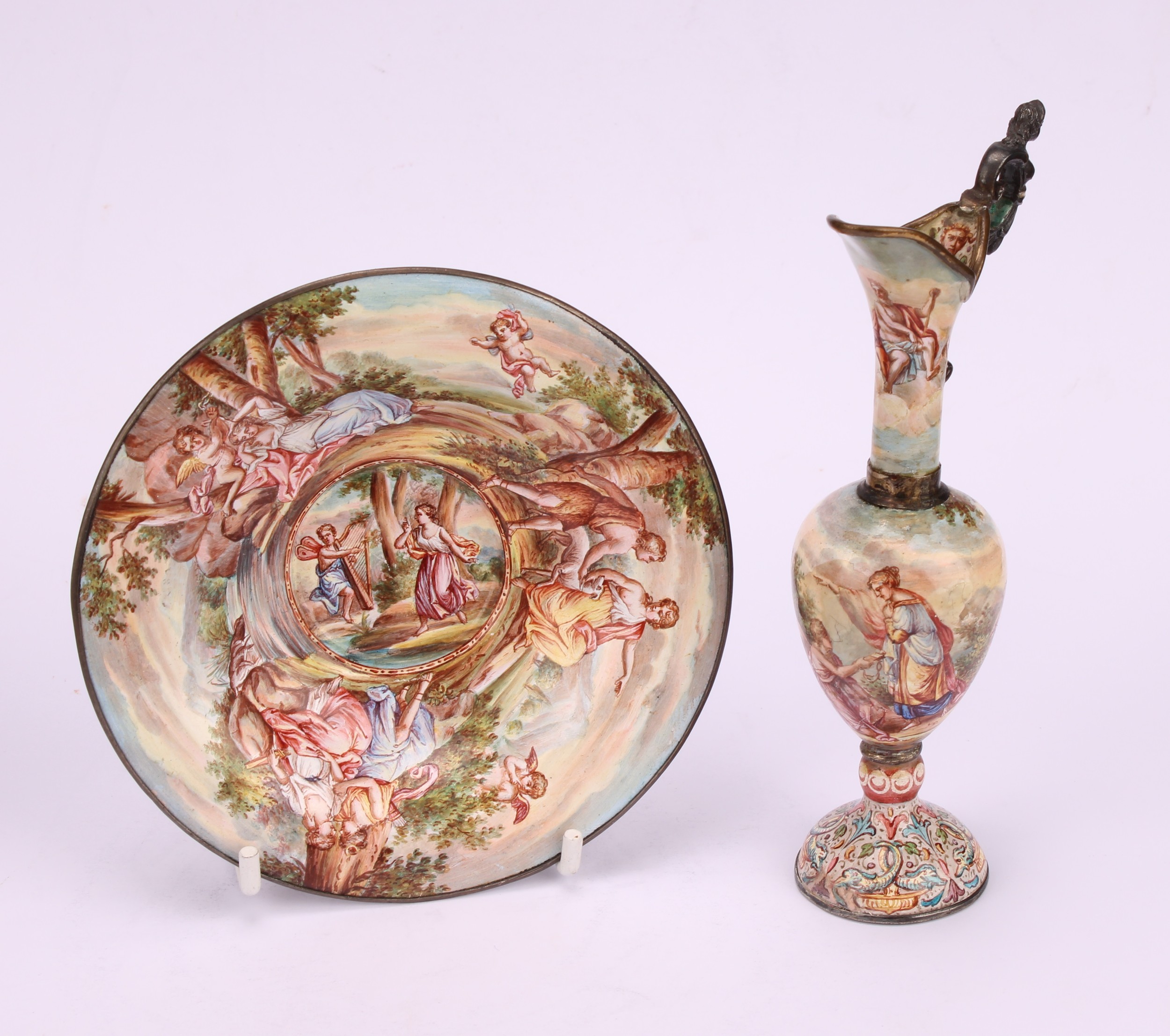 An Austrian enamel miniature ewer and basin, decorated in polychrome in the 18th century taste - Image 4 of 13