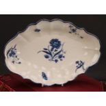 A Worcester The Gilliflower pattern lozenge shaped dish, moulded border, printed in underglaze