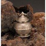 An 18th century silver pomander, possibly Maltese, screw-fitting cover and base, 3.5cm high,