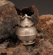 An 18th century silver pomander, possibly Maltese, screw-fitting cover and base, 3.5cm high,
