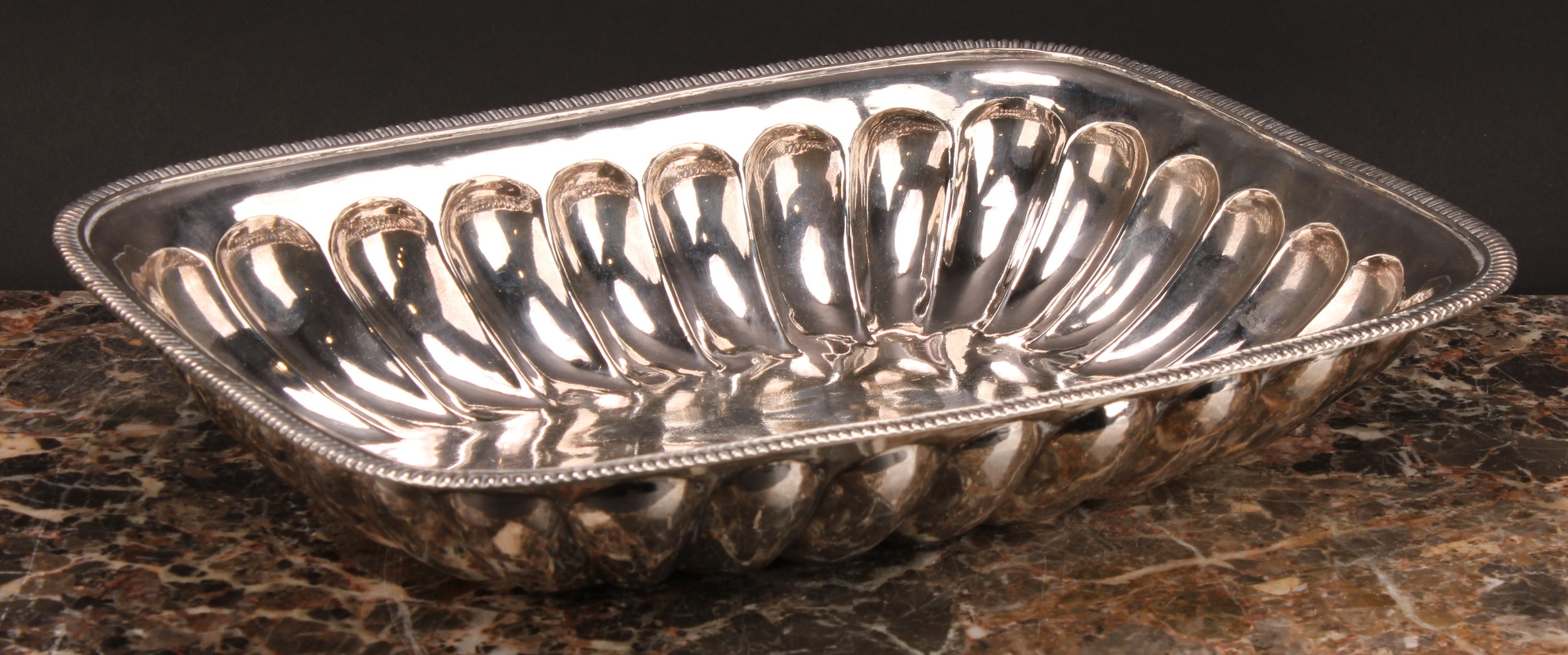 A 19th century Russian silver half-fluted rectangular ewer and basin, gadrooned borders, gilt - Image 3 of 7