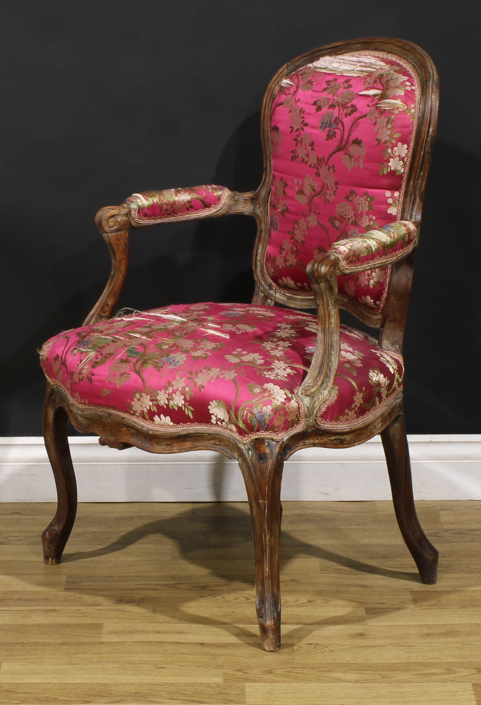 A pair of 19th century French Louis XV Revival beech fauteuil à la reine elbow chairs, 86cm high, - Image 8 of 9