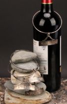 A set of three George III silver bottle collar wine labels, Marsala, Port and Sherry, 8cm diam,