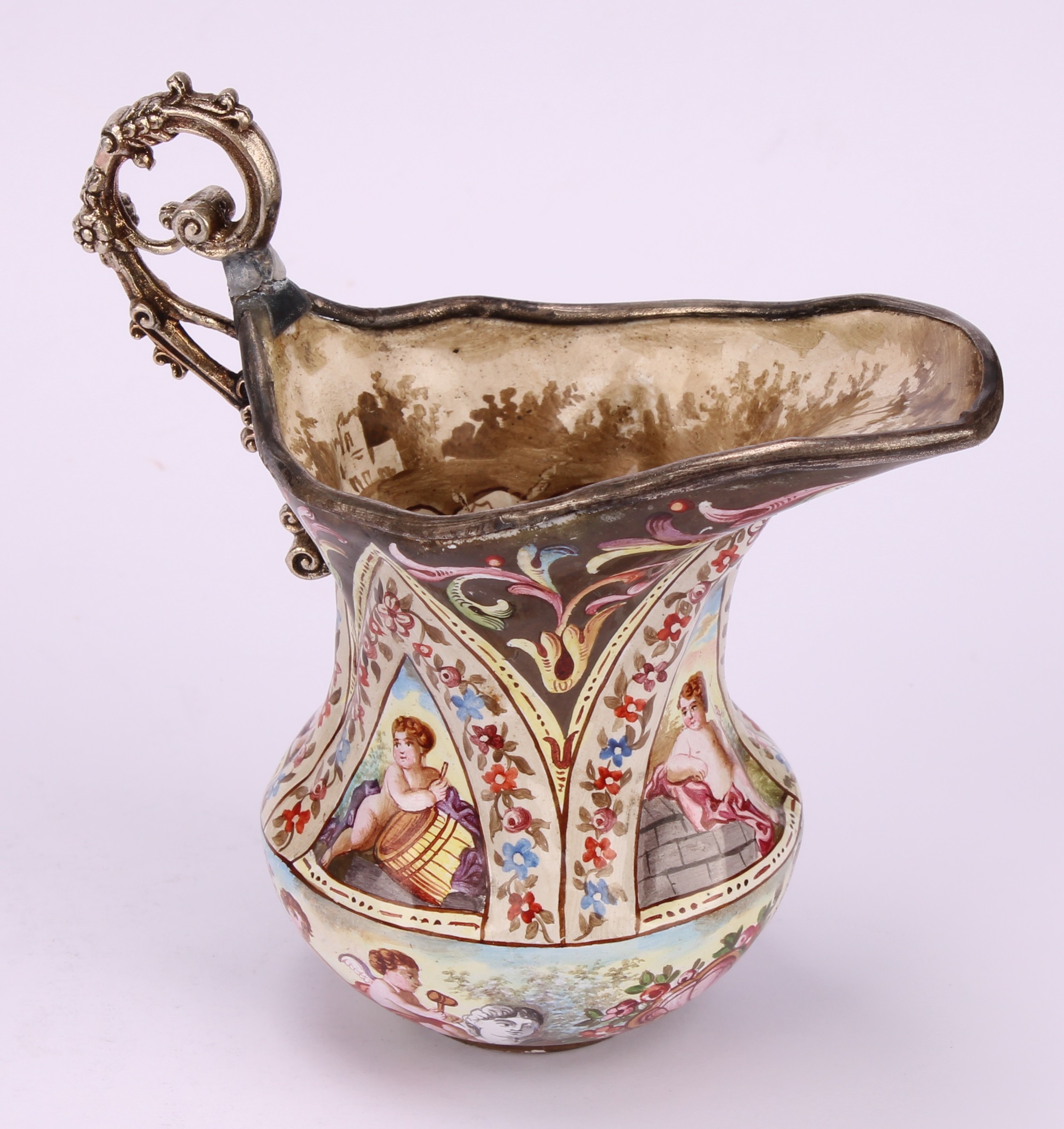 An Austrian enamel miniature ewer and basin, decorated in polychrome in the 18th century taste - Image 11 of 13