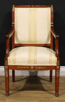 A French Empire Revival gilt metal mounted fauteuil or desk chair, 88.5cm high, 59cm wide, the