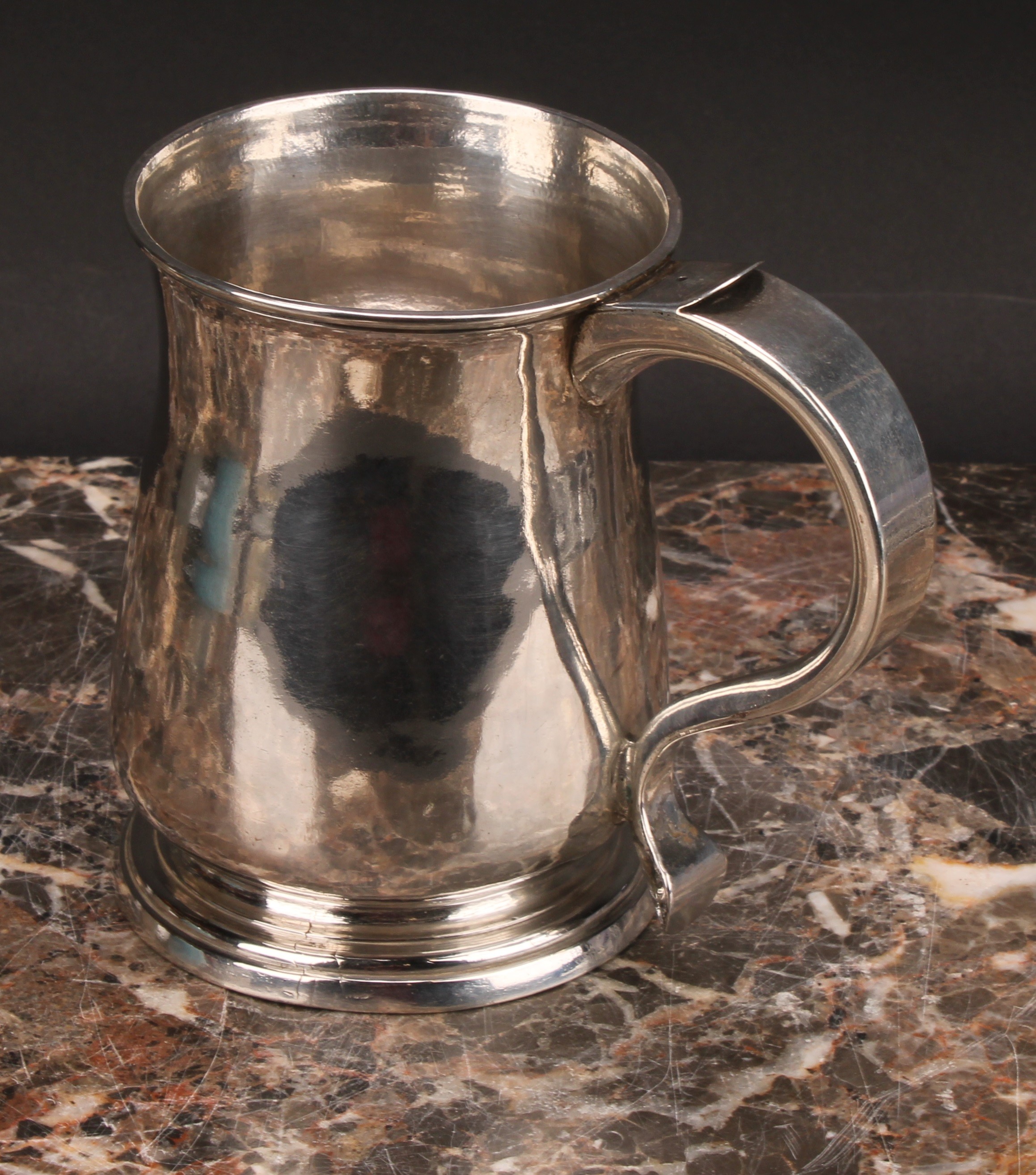 A George II West Country provincial silver bell shaped beer mug, scroll handle, skirted base, 12cm - Image 3 of 4