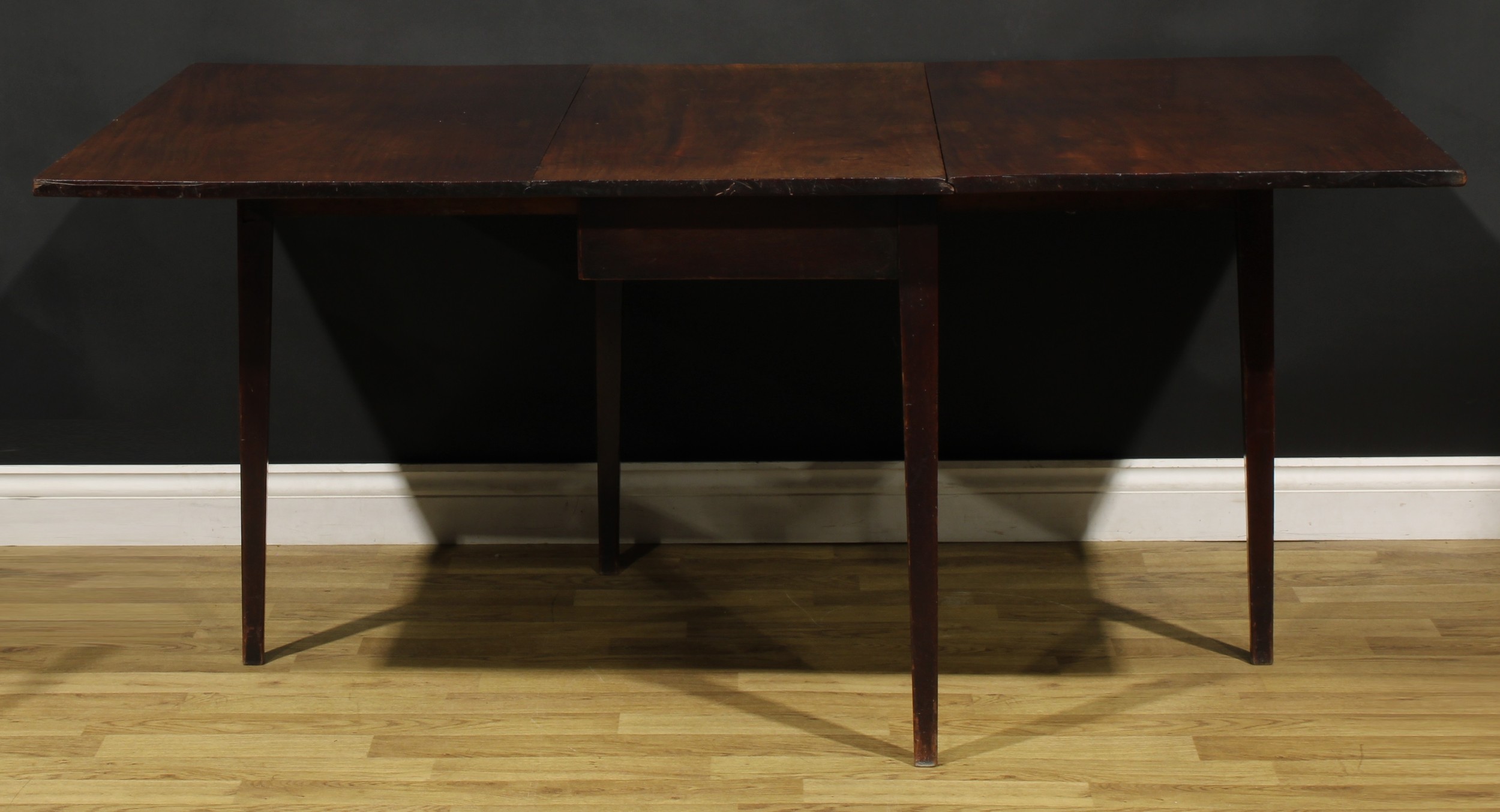 A George III mahogany gateleg dining table, rectangular top with fall leaves, tapered square legs, - Image 2 of 4