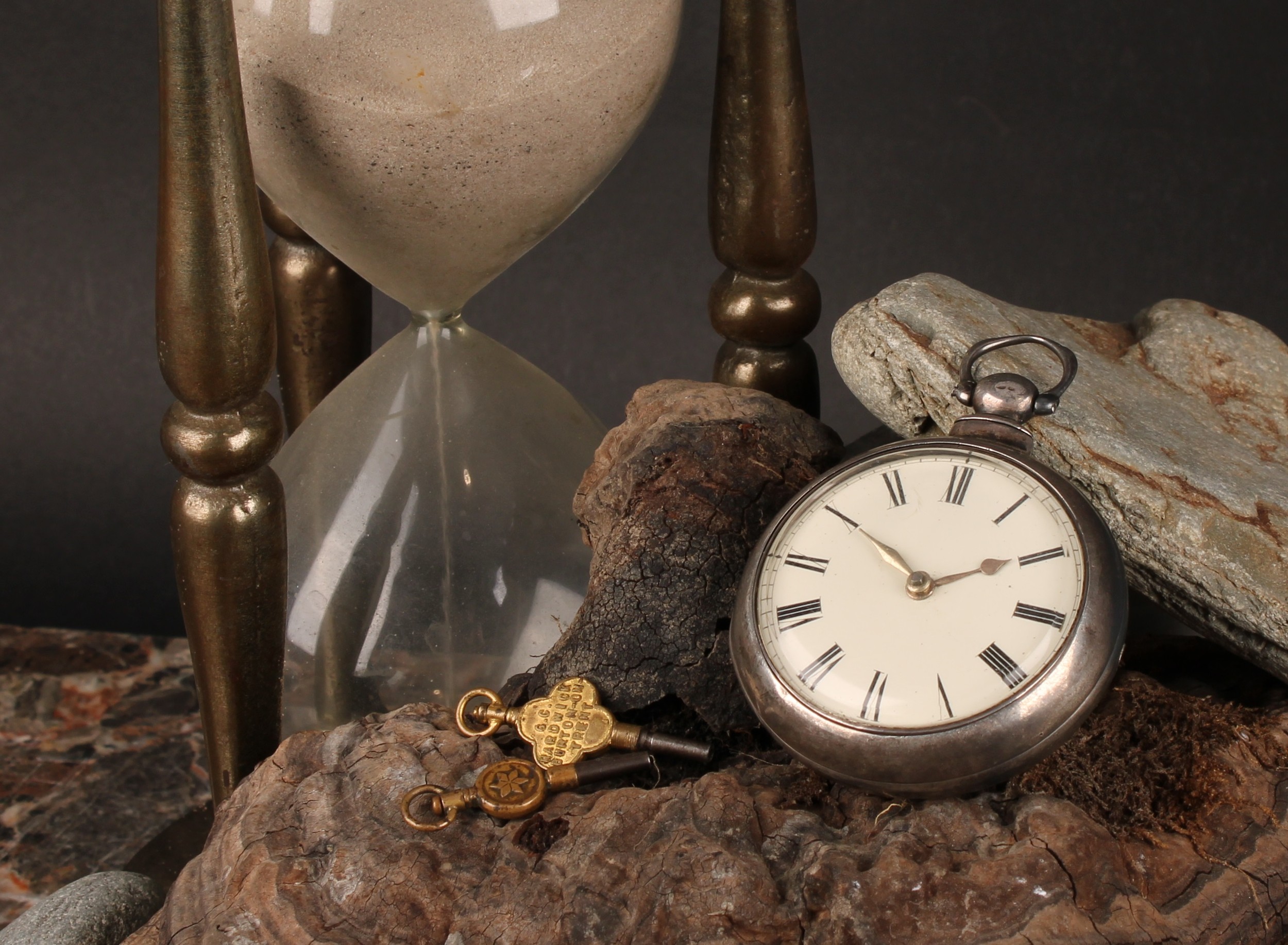 An early Victorian silver pair case pocket watch, by Deacon, Barton, 4.5cm white dial inscribed with