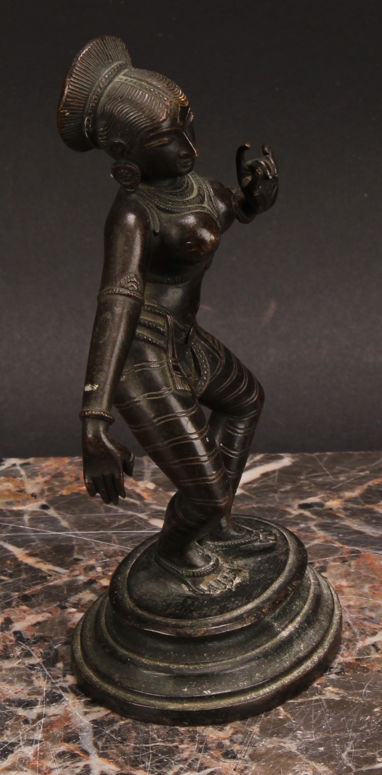 Indian School (19th century), a brown patinated bronze or copper alloy figure, the dancing Devi, - Image 4 of 11