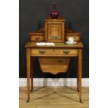 A late Victorian rosewood and marquetry bonheur du jour work table, stepped superstructure with a