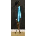 An early 20th century brass coat and hat stand, possibly American, in the Aesthetic Movement