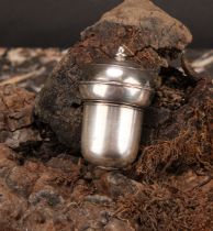 A George III silver novelty nutmeg grater, as an acorn, screw-fitting cover enclosing a steel