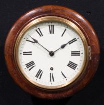 An early 20th century oak school or railway type timepiece, of small proportions, 18cm clock dial