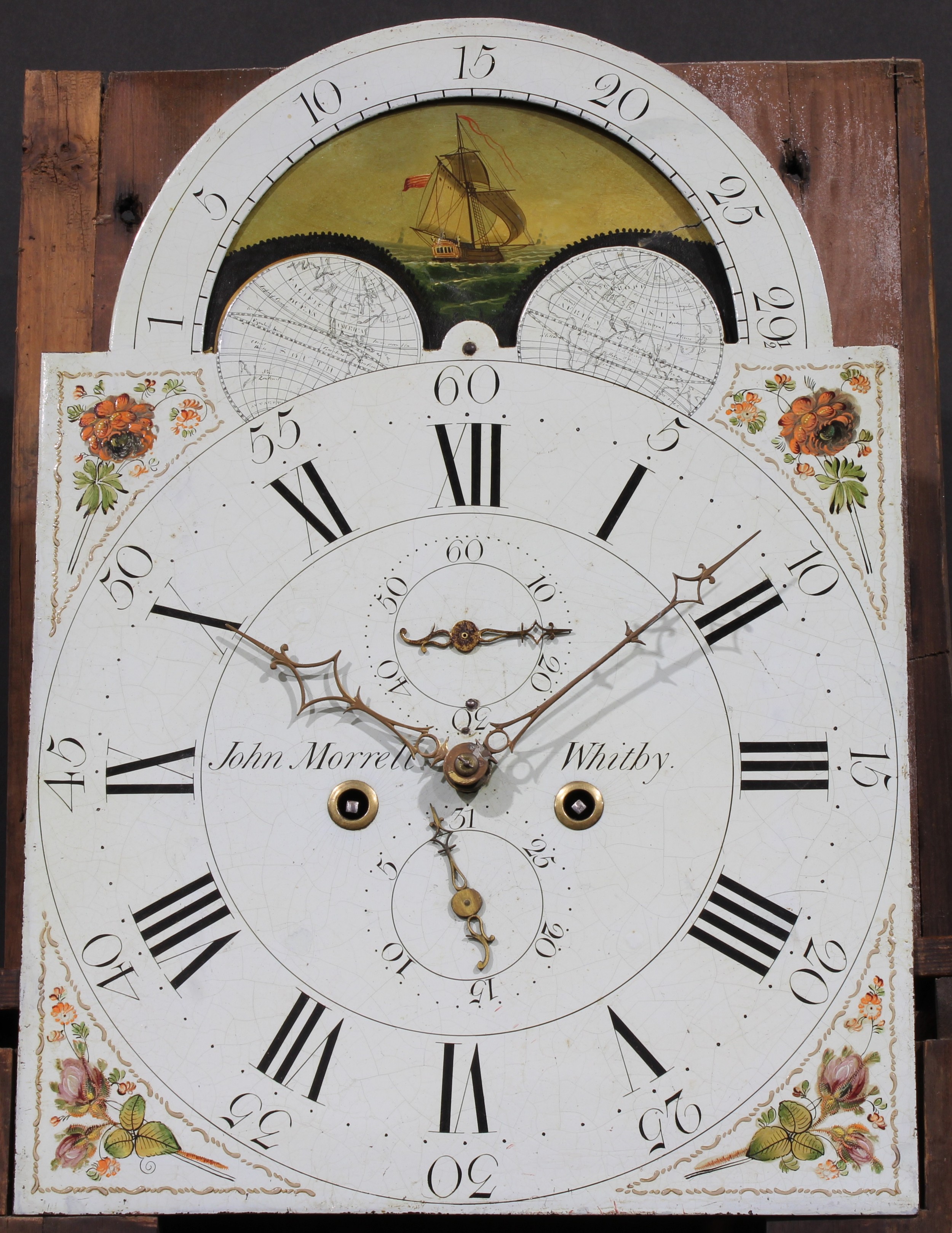 A Regency satinwood crossbanded mahogany longcase clock, 33cm arched painted dial inscribed John - Image 5 of 7