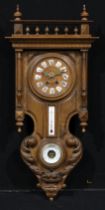A late 19th century French walnut weather station clock, 17cm circular dial applied with Roman