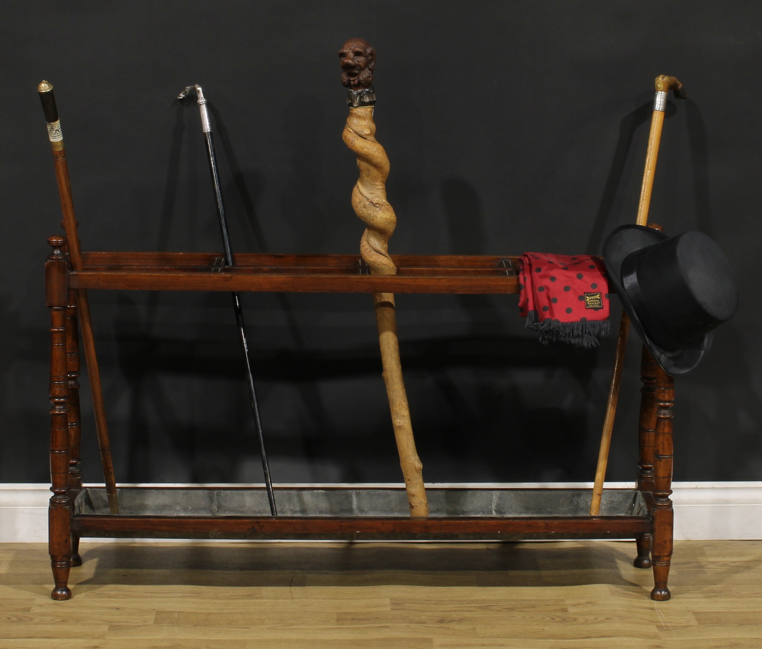 A Victorian mahogany walking stick, cane or umbrella stand, of country house proportions, turned