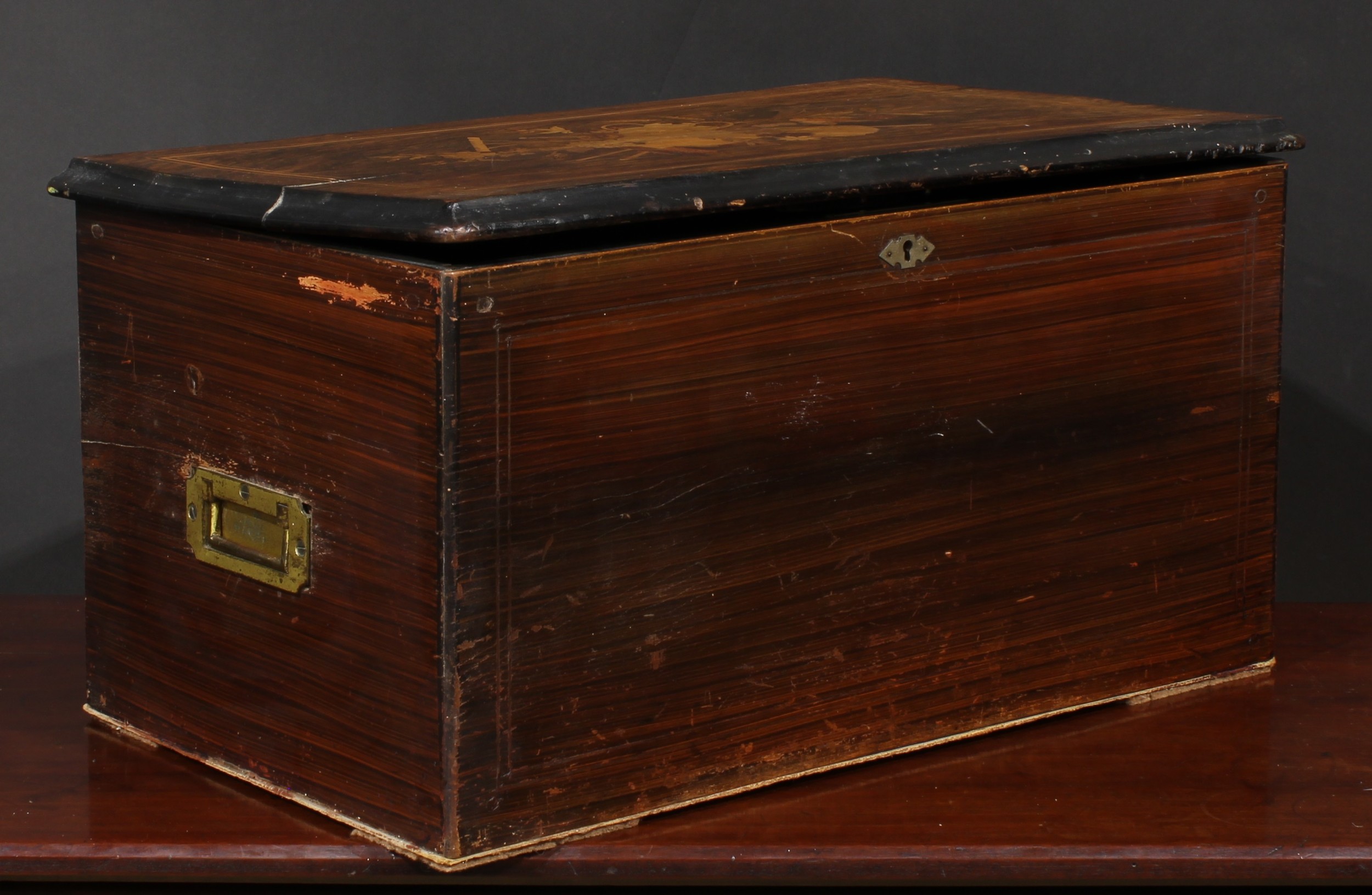 A large 19th century Swiss rosewood and marquetry rectangular bells-in-sight music box, the 23cm - Image 3 of 5