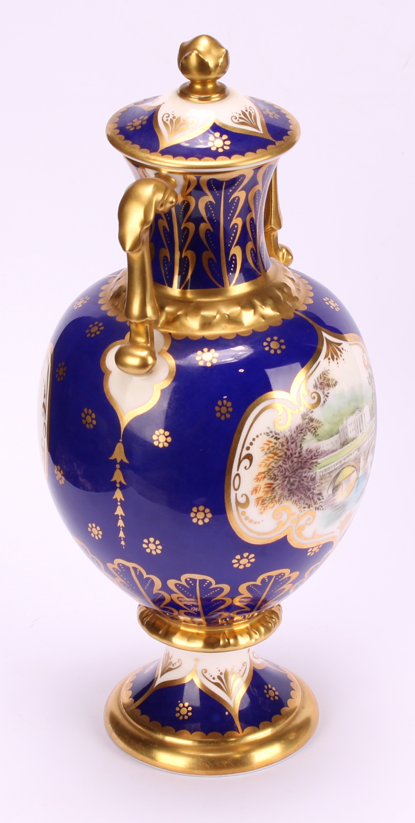 A pair of Royal Crown Derby pedestal ovoid two handled vases and covers, The Chatsworth Vase and The - Image 4 of 16