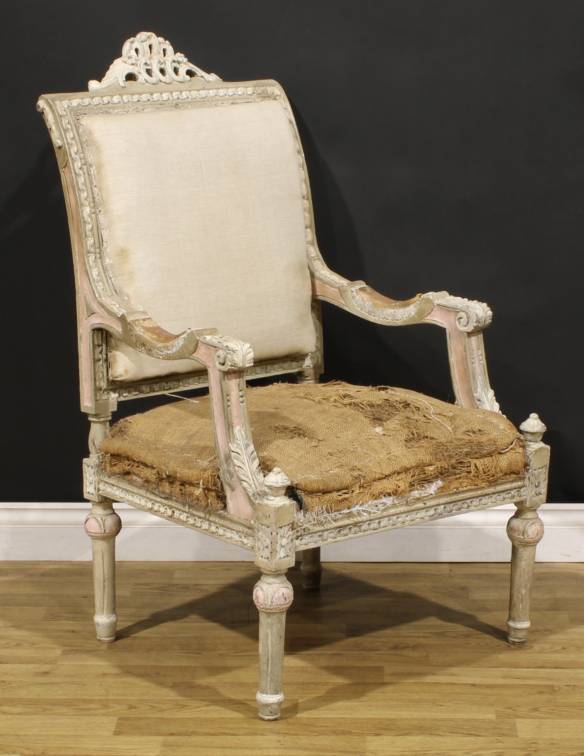 A pair of Louis XVI Revival painted armchairs, carved throughout in the traditional manner, fluted - Image 3 of 9