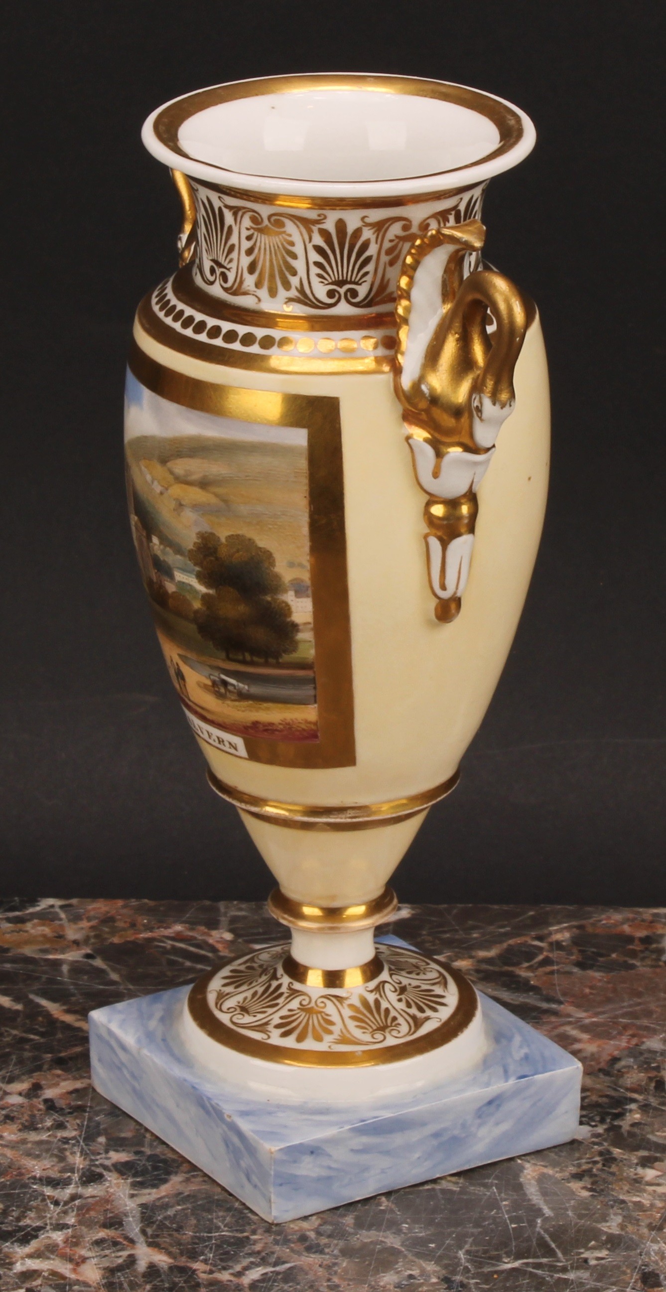 A Chamberlains Worcester named view urnular vase, the painted view within broad gilt border, - Image 4 of 6