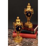 A pair of 19th century French ormolu and blue glass cassolettes, by Henry Dasson, acanthus bud