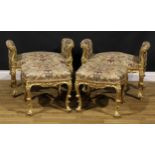 A Italian Rococo Revival giltwood drawing room suite, comprising a pair of window seats and a pair