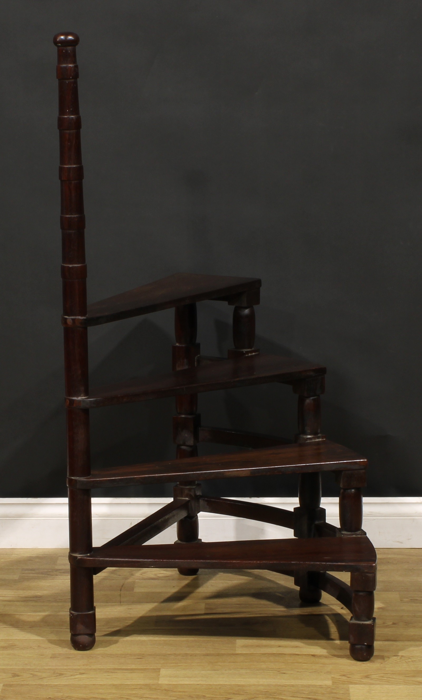 A set of George III Revival mahogany country house library steps, ring turned post, turned supports, - Image 2 of 3