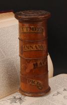 A George III four compartment sycamore spice tower, 20cm high