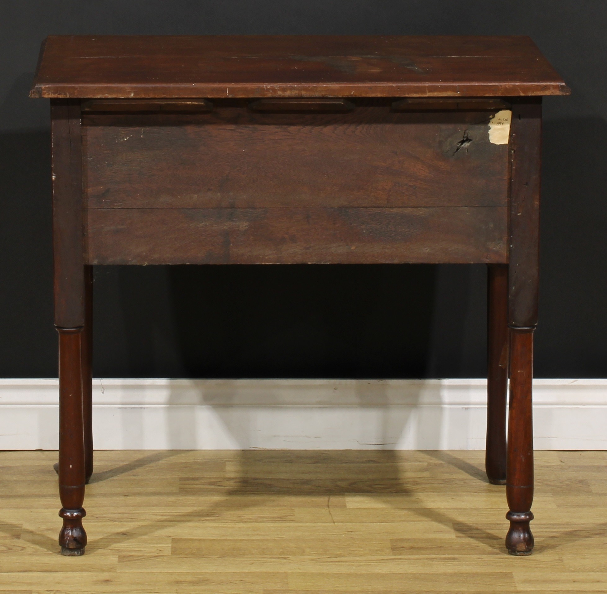 A 19th century American mahogany lowboy, rectangular top above two short and one long drawer, shaped - Image 6 of 6