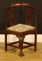 A Chippendale Revival mahogany child’s corner chair, shaped and pierced splats, drop-in seat,