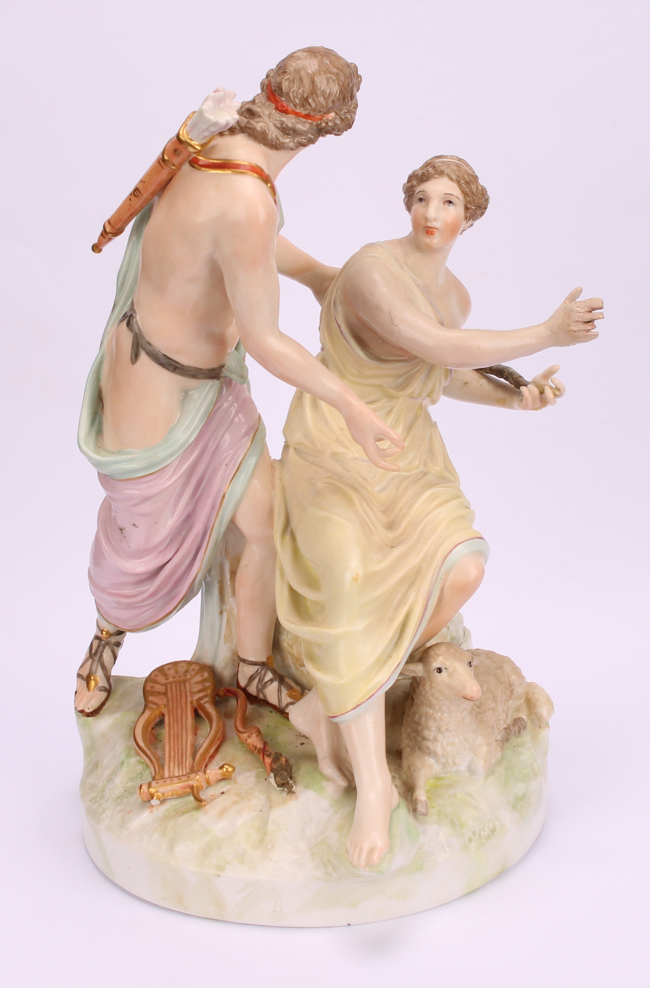 A 19th century K.P.M. Berlin porcelain figure group, Luna-Endimio, depicting Diana and shepherd, - Image 3 of 10