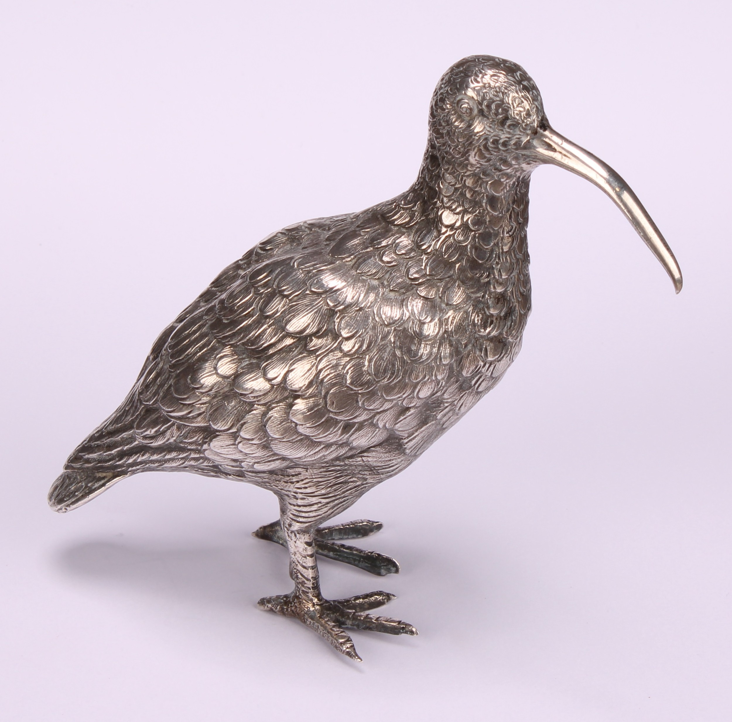 A Continental silver model or table decoration, cast as a snipe, 10cm high, c.1900, 162g - Image 2 of 5