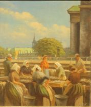 Danish School (early to mid-20th century) The Fish Market indistinctly signed, oil on board, 55cm