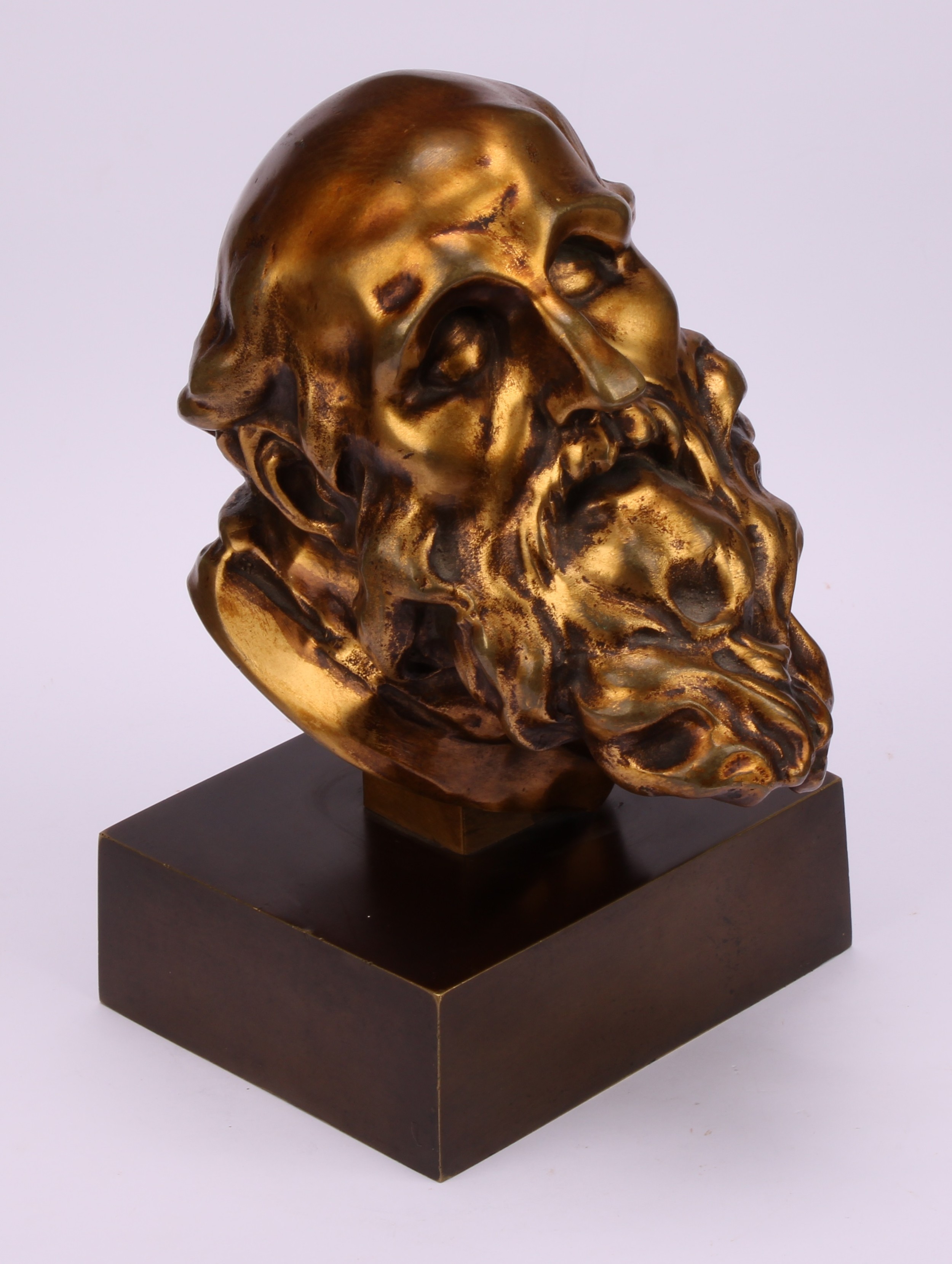 Continental School, a gilt bronze, head of a bearded saint, 20cm high overall - Image 2 of 4
