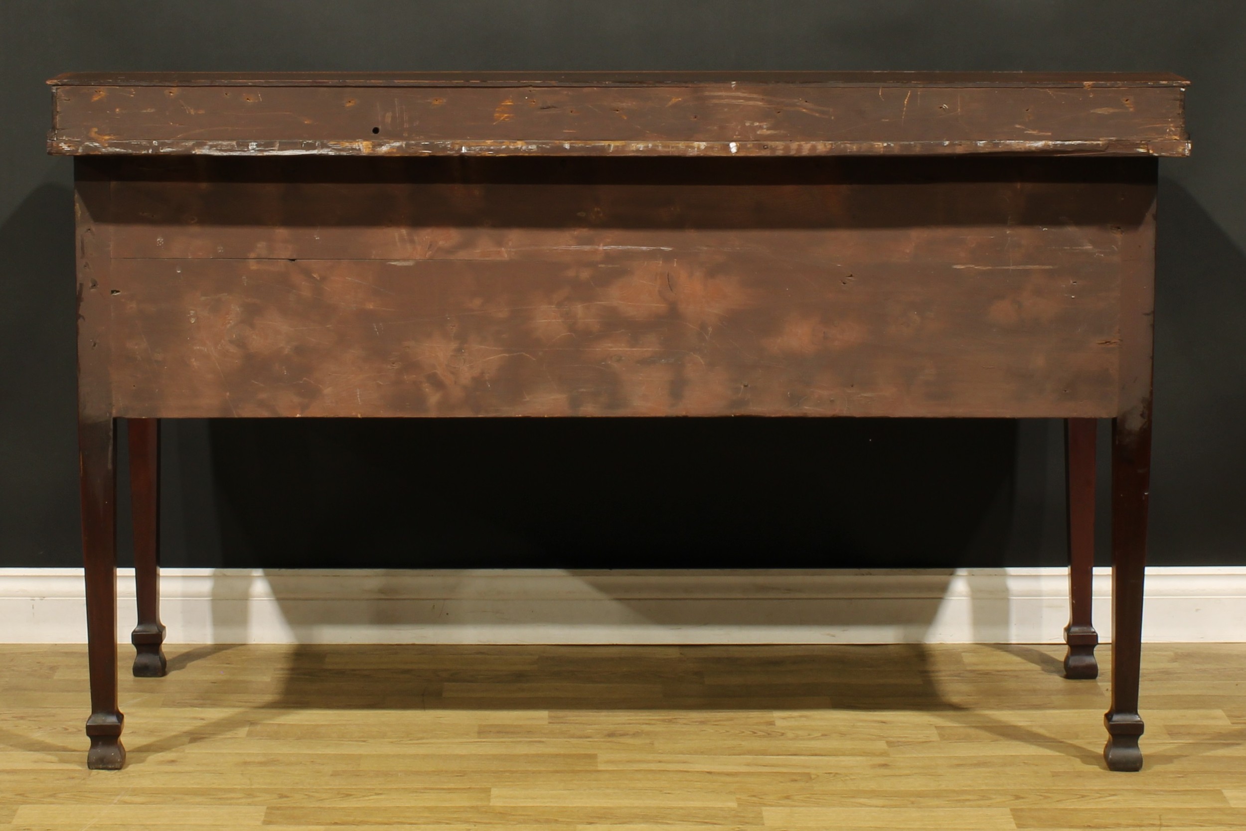 A Sheraton Revival satinwood banded mahogany and marquetry serpentine serving table or sideboard, - Image 6 of 6