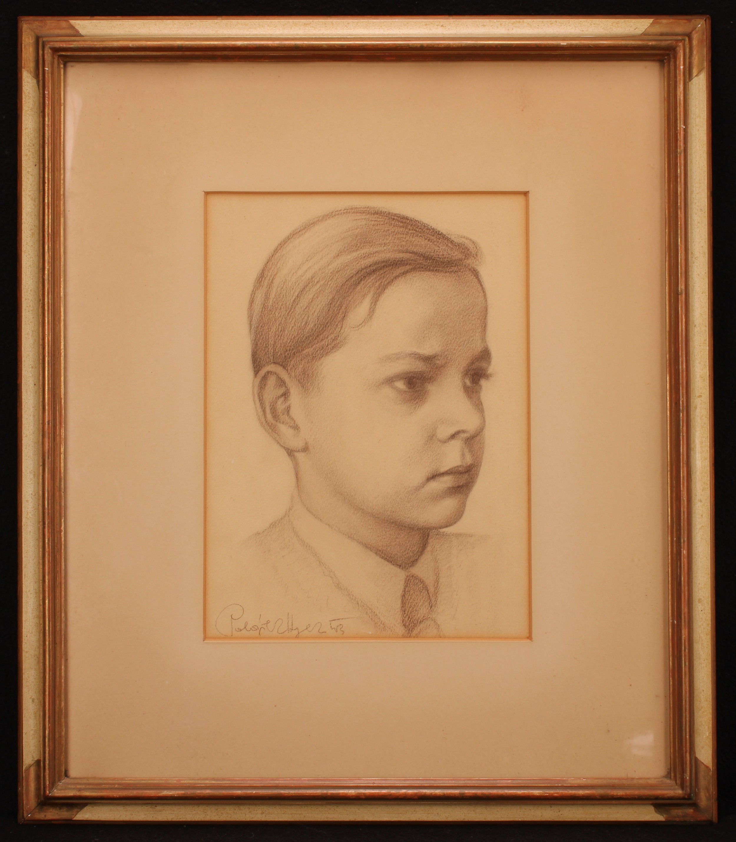 P** (20th century) Portrait of a Boy, pencil drawing, 32cm x 23cm - Image 2 of 4