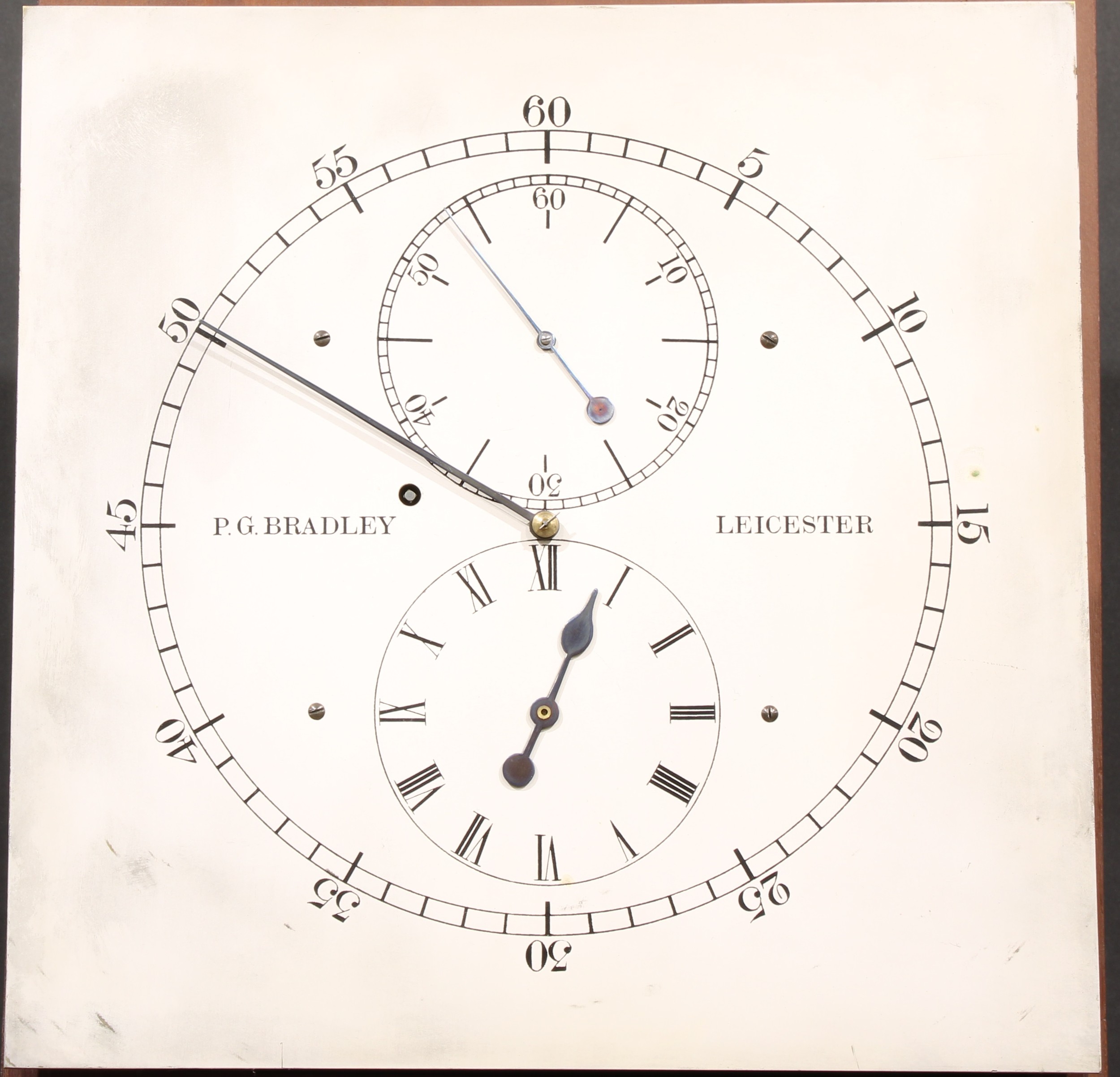 A 19th century style mahogany regulator hall clock, 30cm square silvered dial inscribed P.G. - Image 4 of 6