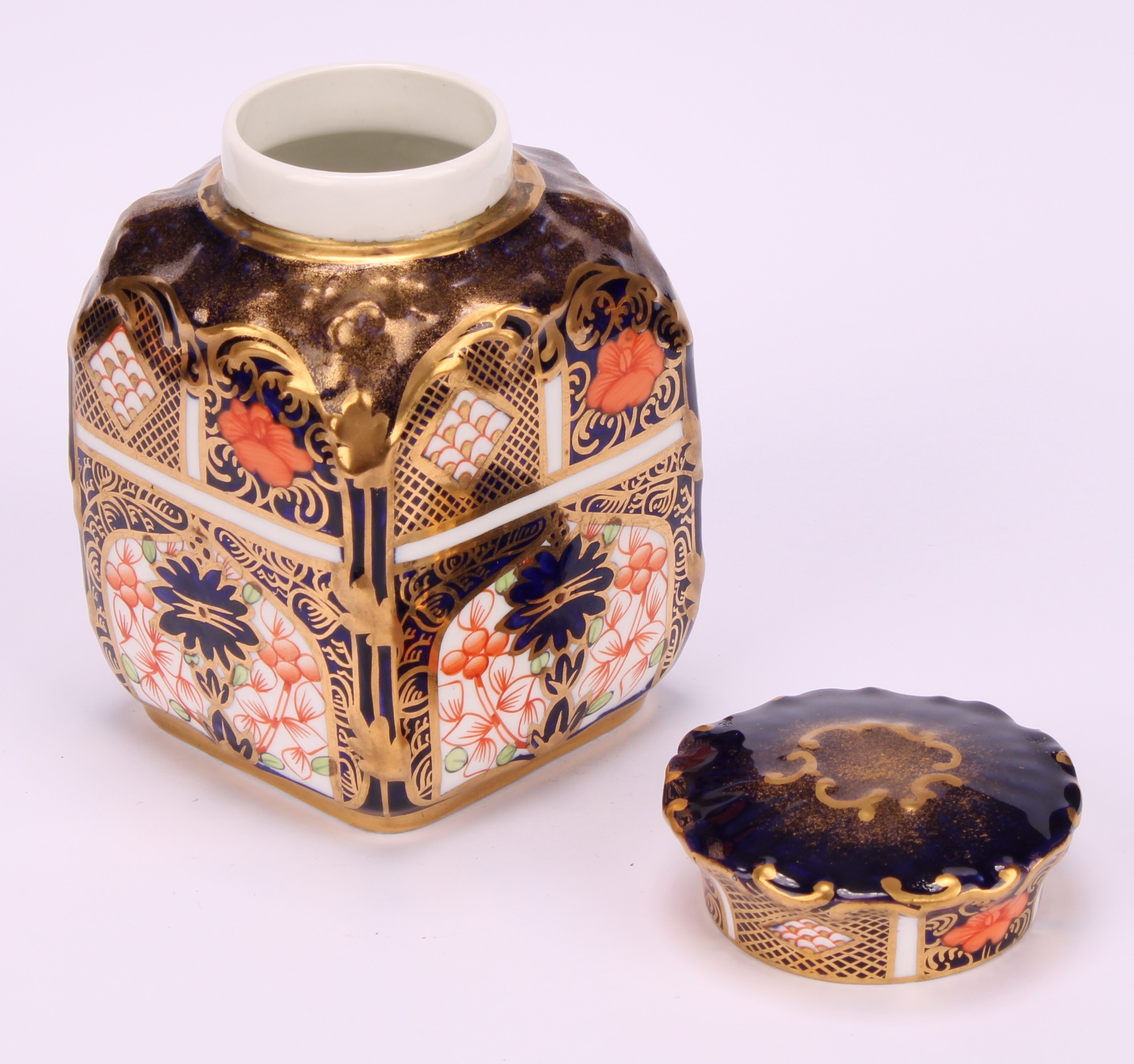 A set of three Royal Crown Derby 1128 pattern shaped rectangular caddies, shaped circular covers, - Image 10 of 19