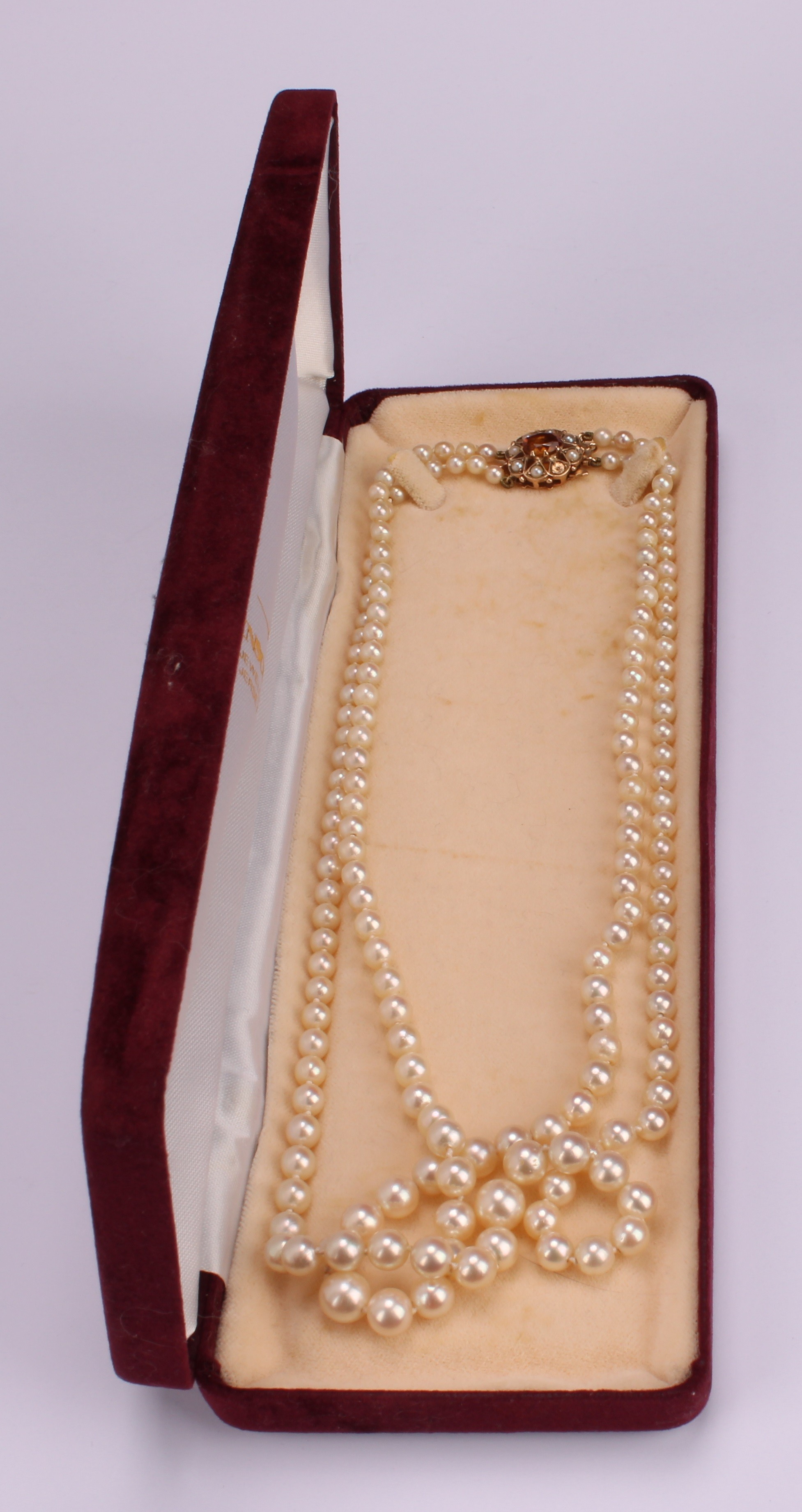 A Victorian style pearl necklace, the two graduated rows of pearls with a 9ct gold clasp, set with a - Image 6 of 6