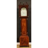 A Regency satinwood crossbanded mahogany longcase clock, 33cm arched painted dial inscribed John