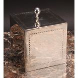 An Edwardian silver cube tea caddy, of George III design, bright-cut engraved wrigglework borders,